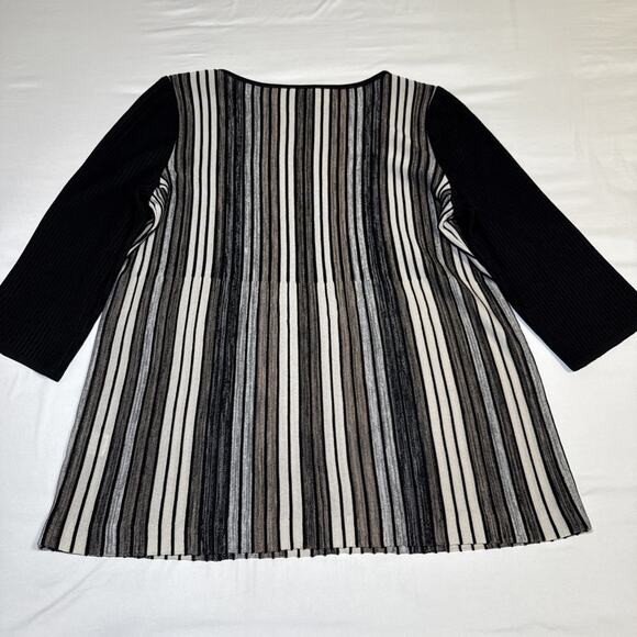 Ming Wang Contrast Pleated Neutral Stripe Knit Tunic Sweater Womens Medium EUC - Picture 12 of 14